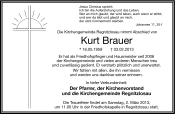 Traueranzeige von Kurt Brauer von Frankenpost