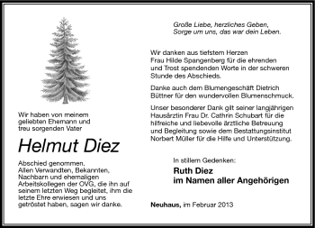Traueranzeige von Helmut Diez von Südthüringer Presse