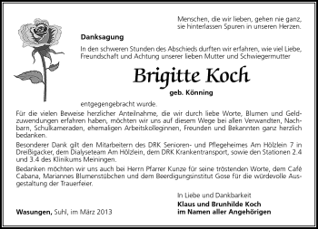 Traueranzeige von Brigitte Koch von Südthüringer Presse