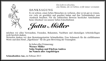 Traueranzeige von Jutta Möller von Südthüringer Presse