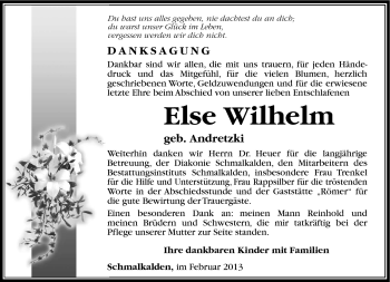 Traueranzeige von Else Wilhelm von Südthüringer Presse