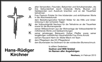 Traueranzeige von Hans-Rüdiger Kirchner von Südthüringer Presse