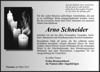 Traueranzeige von Arno Schneider von Südthüringer Presse