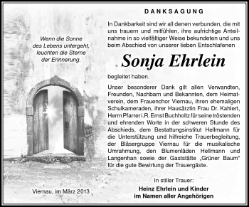 Traueranzeige von Sonja Ehrlein von Südthüringer Presse