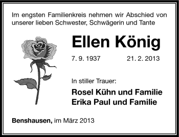 Traueranzeige von Ellen König von Südthüringer Presse