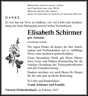 Traueranzeige von Elisabeth Schirmer von Südthüringer Presse