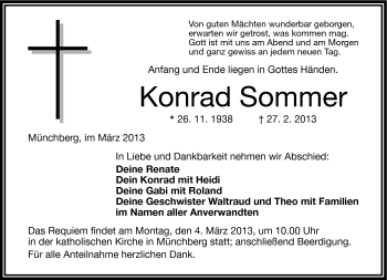 Traueranzeige von Konrad Sommer von Frankenpost