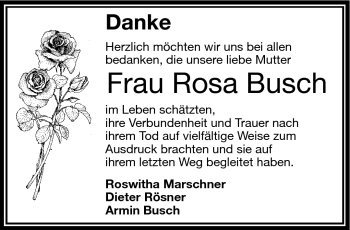 Traueranzeige von Rosa Busch von Frankenpost