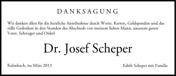 Traueranzeige von Josef Scheper von Frankenpost