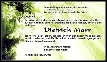 Traueranzeige von Dietrich Marr von Südthüringer Presse