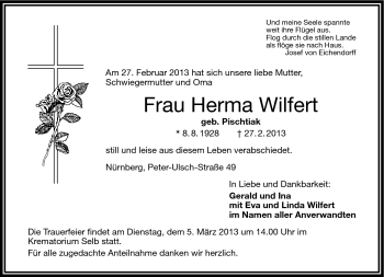 Traueranzeige von Herma Wilfert von Frankenpost