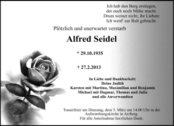 Traueranzeige von Alfred Seidel von Frankenpost