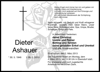 Traueranzeige von Dieter Ashauer von Neue Presse Coburg