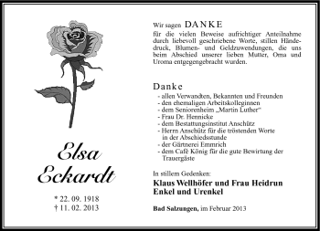 Traueranzeige von Elsa Eckardt von Südthüringer Presse