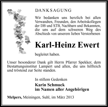 Traueranzeige von Karl-Heinz Ewert von Südthüringer Presse