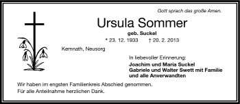 Traueranzeige von Ursula Sommer von Frankenpost