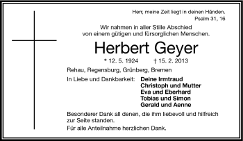 Traueranzeige von Herbert Geyer von Frankenpost