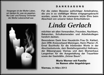 Traueranzeige von Linda Gerlach von Südthüringer Presse