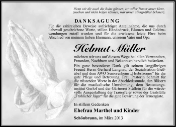 Traueranzeige von Helmut Müller von Südthüringer Presse