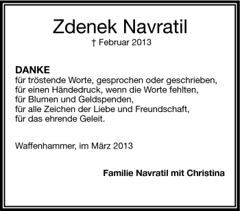 Traueranzeige von Zdenek Navratil von Frankenpost