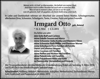 Traueranzeige von Irmgard Otto von Südthüringer Presse