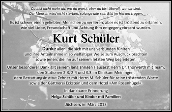 Traueranzeige von Kurt Schüler von Südthüringer Presse