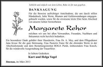 Traueranzeige von Margarete Rehor von Südthüringer Presse