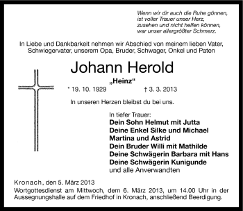 Traueranzeige von Johann Herold von Neue Presse Coburg