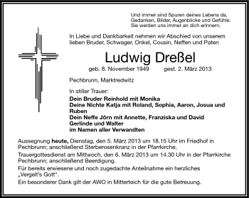 Traueranzeige von Ludwig Dreßel von Frankenpost