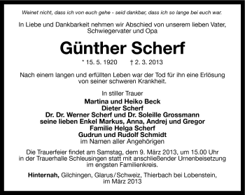 Traueranzeige von Günther Scherf von Südthüringer Presse
