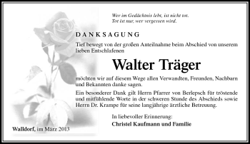 Traueranzeige von Walter Träger von Südthüringer Presse