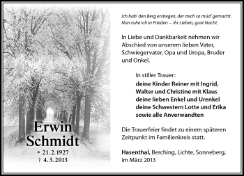 Traueranzeige von Erwin Schmidt von Südthüringer Presse