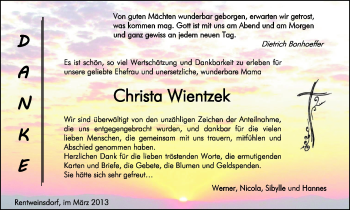 Traueranzeige von Christa Wientzek von Neue Presse Coburg