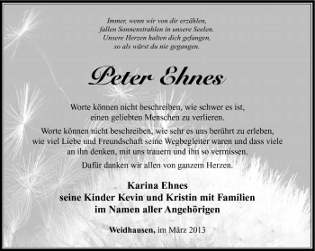 Traueranzeige von Peter Ehnes von Südthüringer Presse