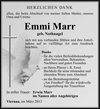 Traueranzeige von Emmi Marr von Südthüringer Presse