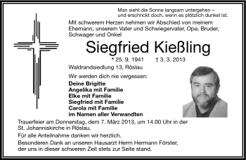 Traueranzeige von Siegfried Kießling von Frankenpost