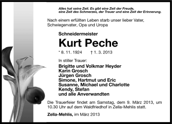 Traueranzeige von Kurt Peche von Südthüringer Presse