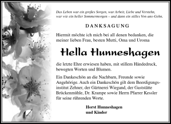 Traueranzeige von Hella Hunneshagen von Südthüringer Presse
