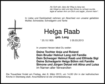 Traueranzeige von Helga Raab von Neue Presse Coburg