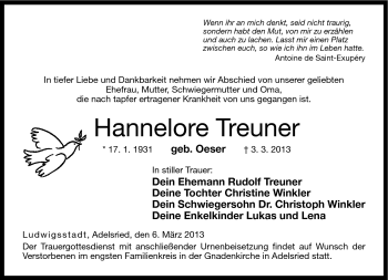 Traueranzeige von Hannelore Treuner von Neue Presse Coburg