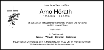 Traueranzeige von Arno Hörath von Frankenpost