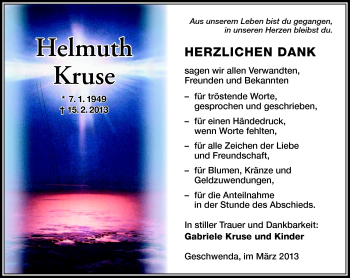 Traueranzeige von Helmuth Kruse von Südthüringer Presse