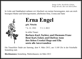 Traueranzeige von Erna Engel von Südthüringer Presse