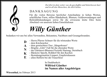 Traueranzeige von Willy Günther von Südthüringer Presse