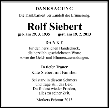 Traueranzeige von Rolf Siebert von Südthüringer Presse