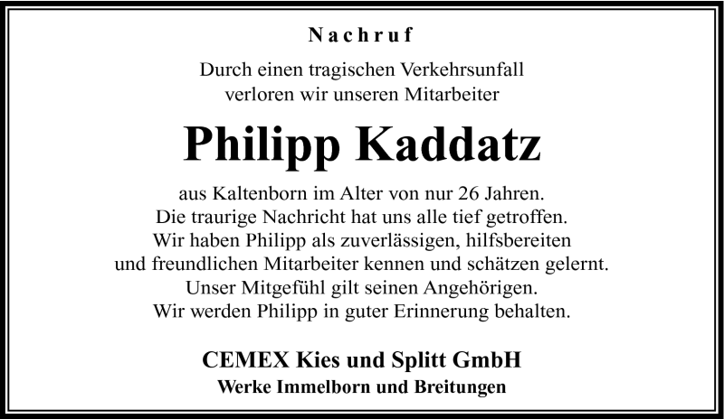  Traueranzeige für Philipp Kaddatz vom 06.03.2013 aus Südthüringer Presse