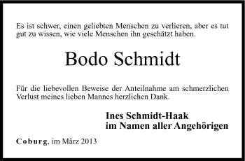 Traueranzeige von Bodo Schmidt von Neue Presse Coburg