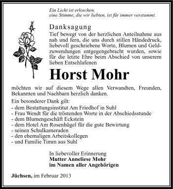 Traueranzeige von Horst Mohr von Südthüringer Presse