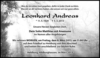 Traueranzeige von Leonhard Andreas von Südthüringer Presse