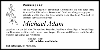 Traueranzeige von Michael Adam von Südthüringer Presse